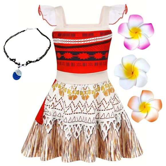 NEW 3T Girls Moana  Princess Dress w Accessories - Picture 1 of 6